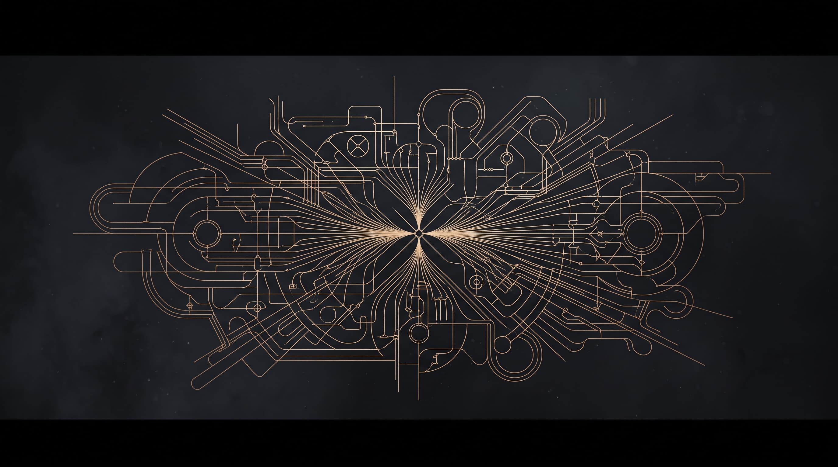 Abstract circuit schematic with many branching paths converging on one isolated, unredundant node.